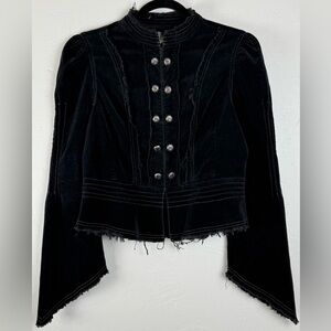 Jolt Black Velvet Cropped Military-Style Women's Jacket Size Large